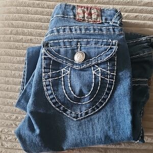 True Religion Blue Denim Jeans with Decorative Stitching